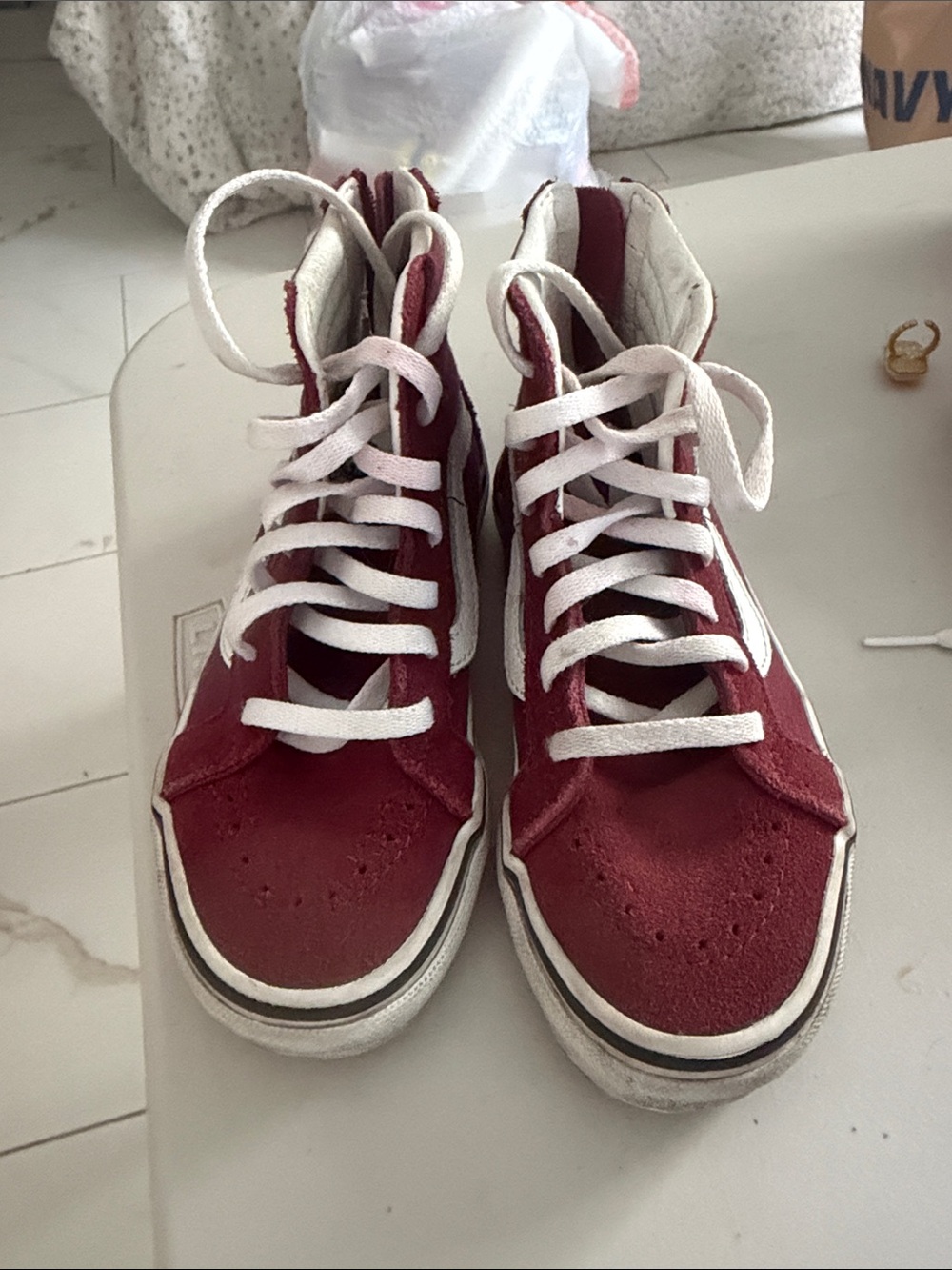 Vans High Top Sneakers Burgundy with White Accents